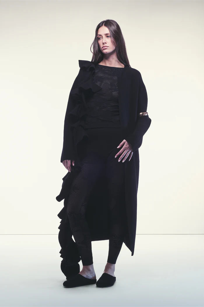 Cardigan lungo con volant