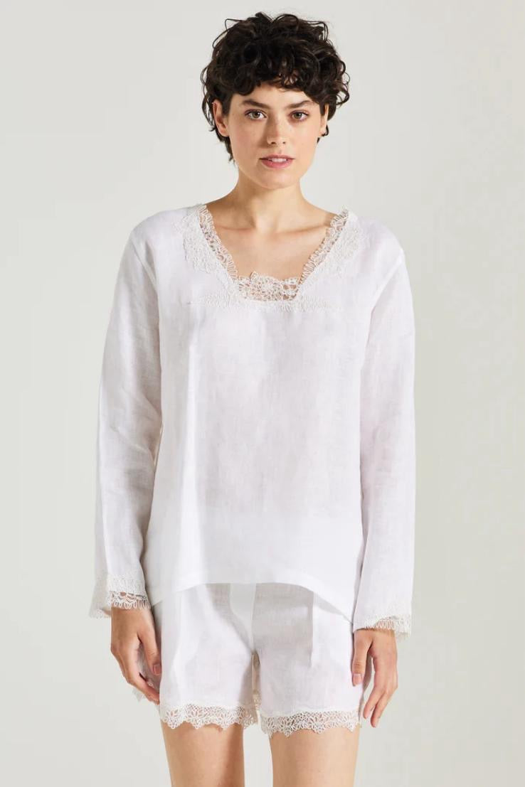Blusa Maniche Lunghe Dettagli in Pizzo